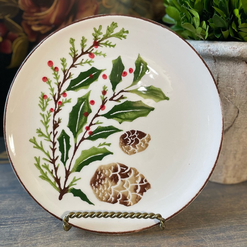 Papart pinecone holly Fall ceramic salad plates handcrafted in Turkey